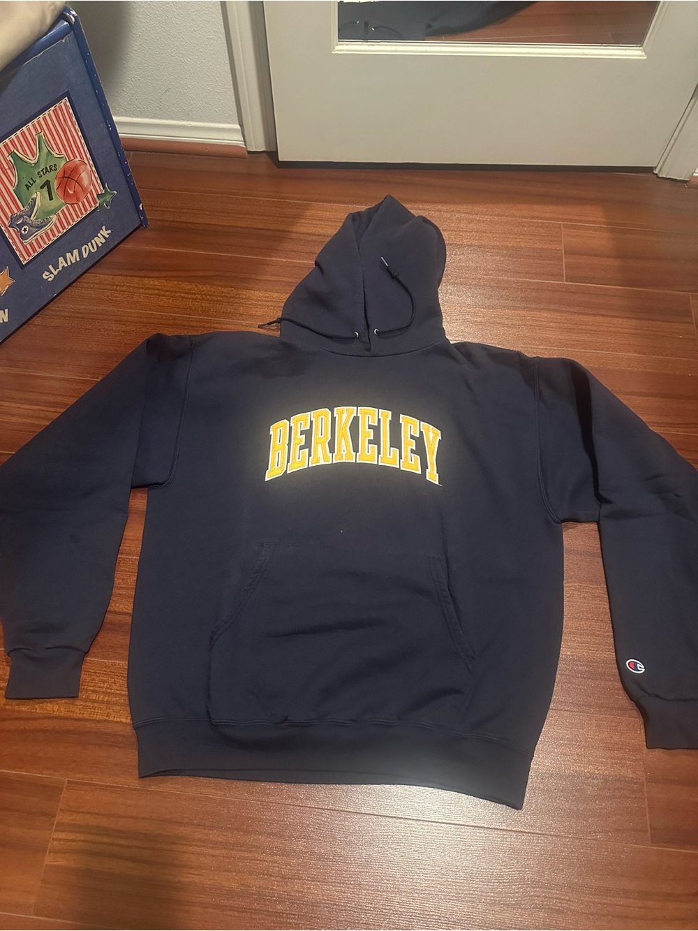 Champion Navy Hoodie with Yellow "Berkeley" Chest Print